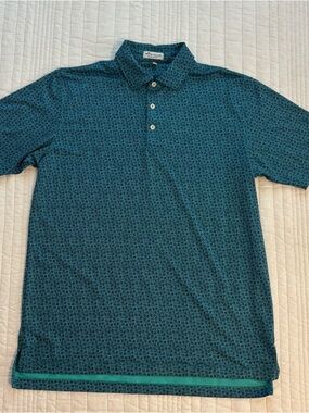 Peter Millar Turquoise & Navy Geometric Print polo Shirt